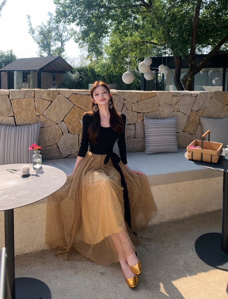 Bow retro long dress long sleeve dress