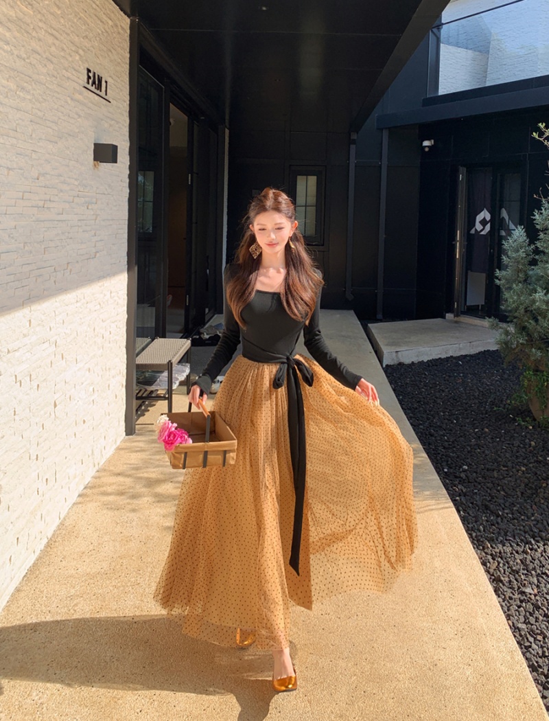 Bow retro long dress long sleeve dress