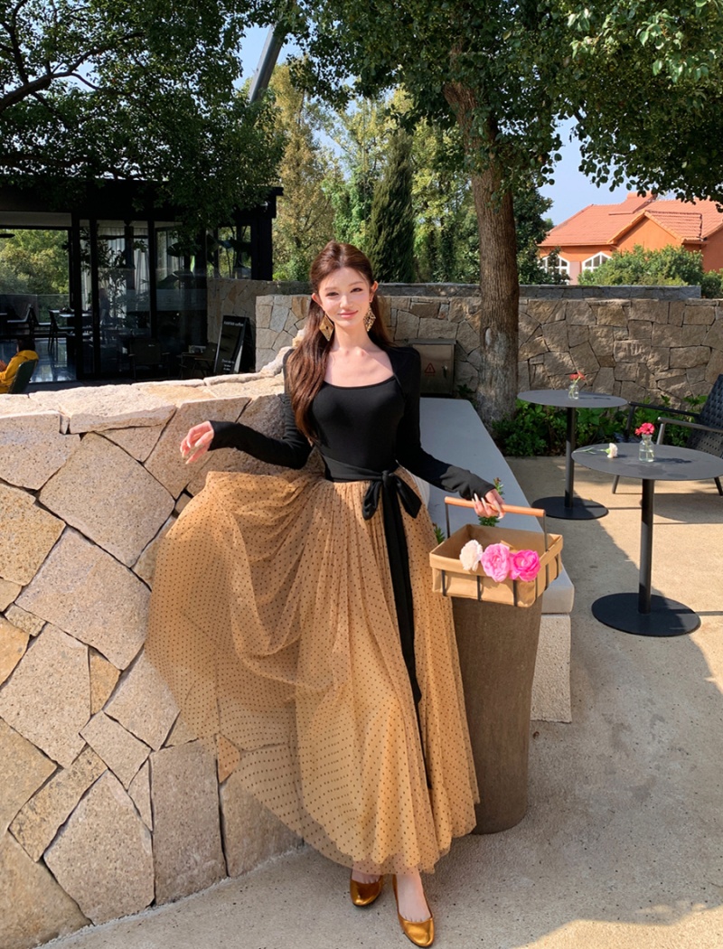 Bow retro long dress long sleeve dress