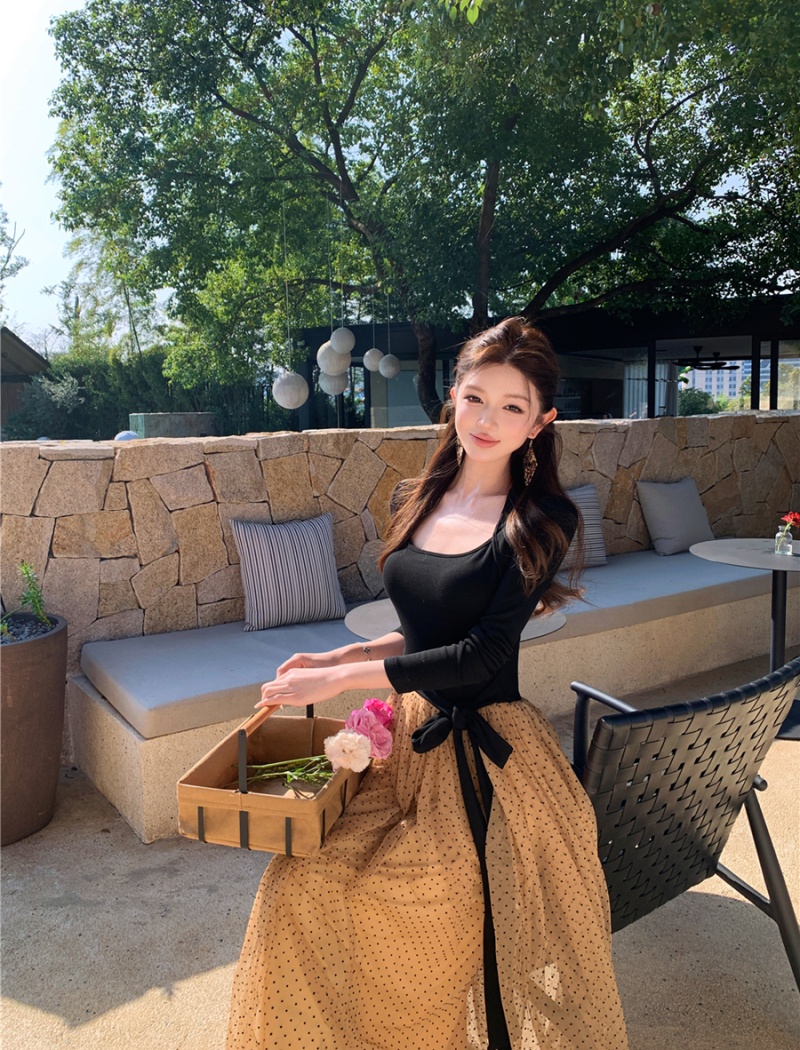 Bow retro long dress long sleeve dress