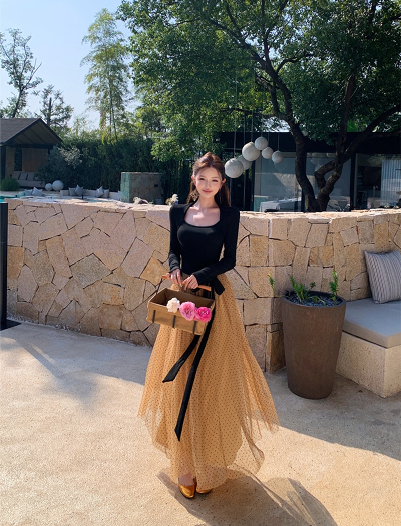 Bow retro long dress long sleeve dress