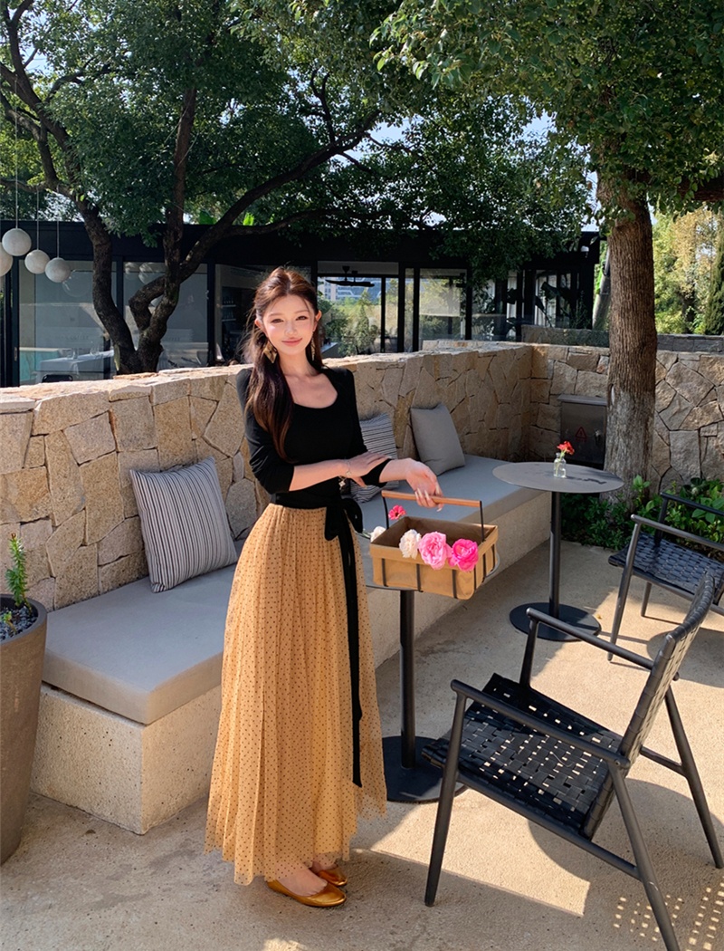 Bow retro long dress long sleeve dress