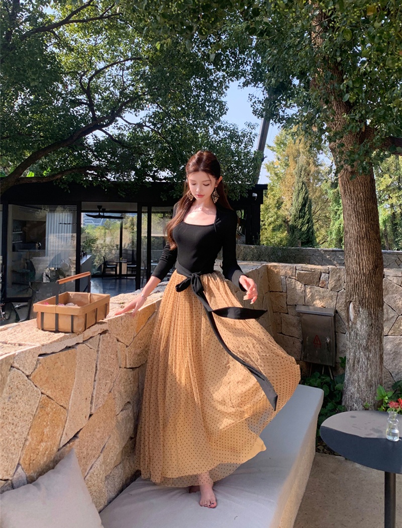 Bow retro long dress long sleeve dress