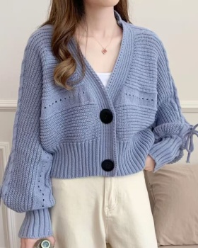 Slim short sweater high waist V-neck cardigan for women