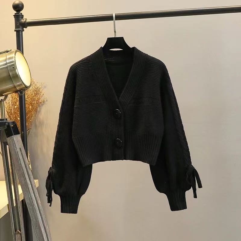 Slim short sweater high waist V-neck cardigan for women