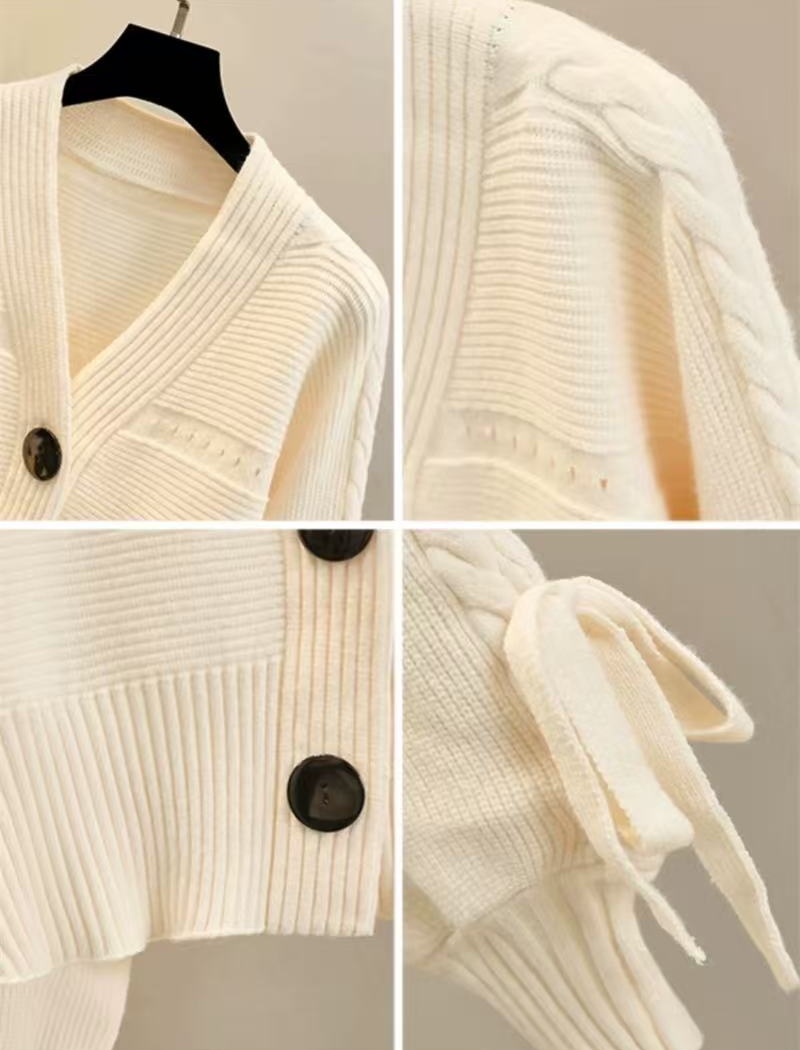 Slim short sweater high waist V-neck cardigan for women