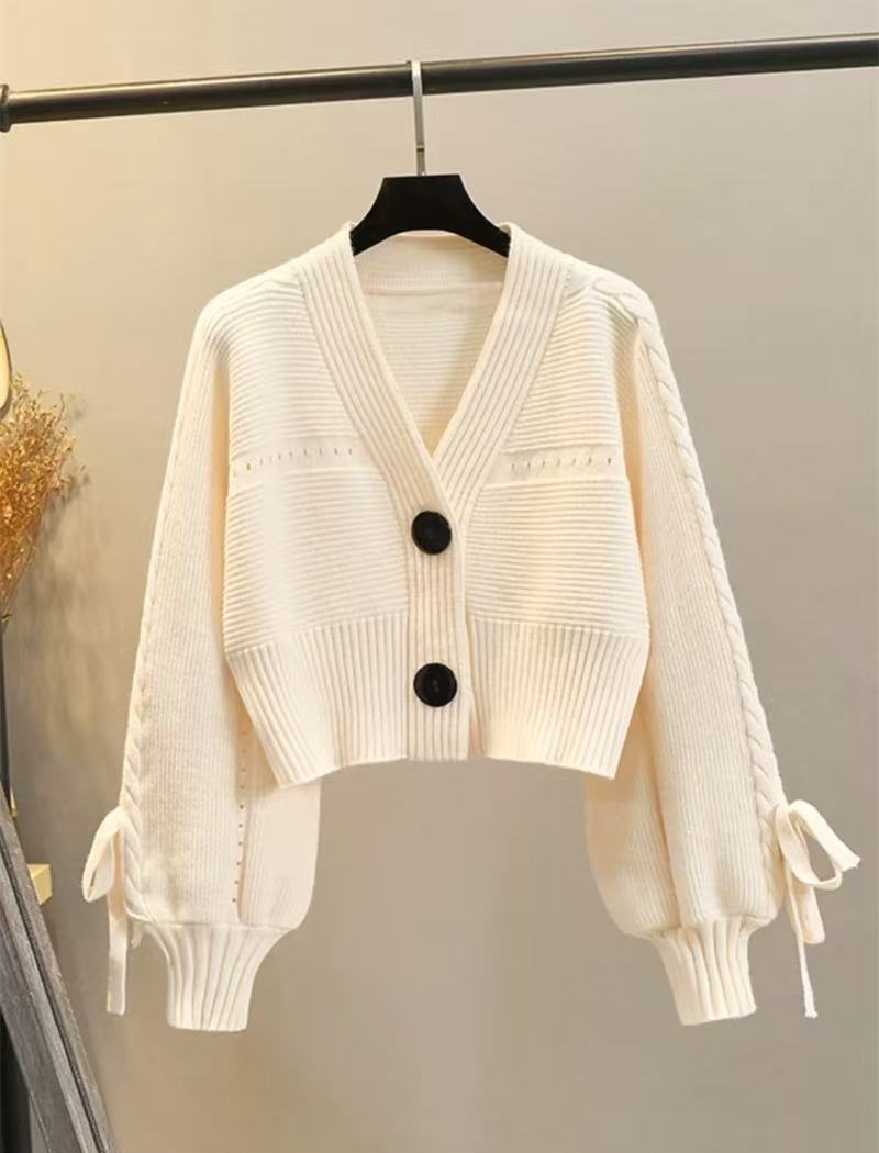 Slim short sweater high waist V-neck cardigan for women