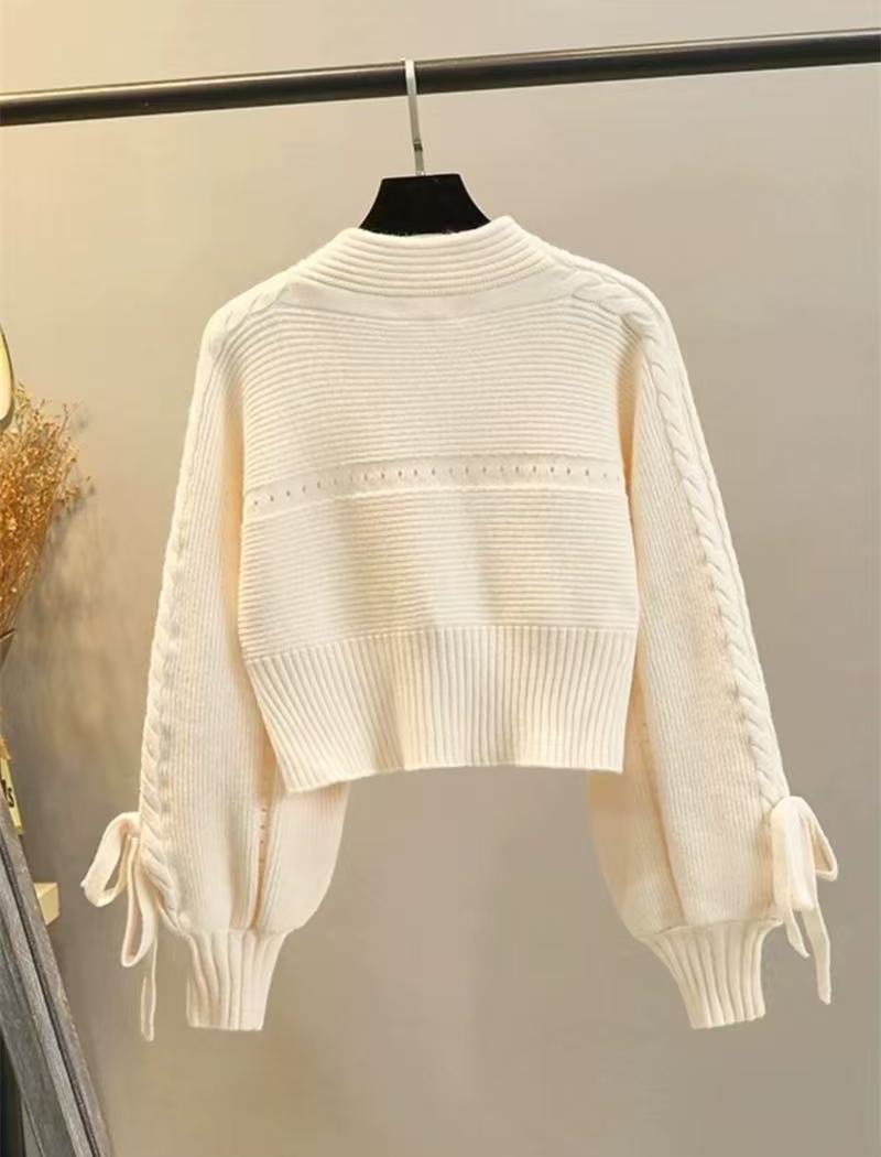 Slim short sweater high waist V-neck cardigan for women