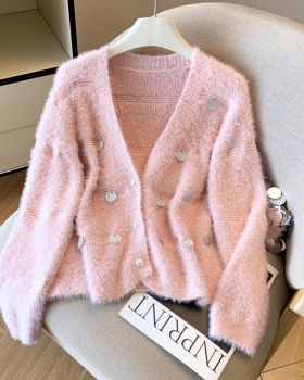Lazy pink short cardigan autumn sequins tops