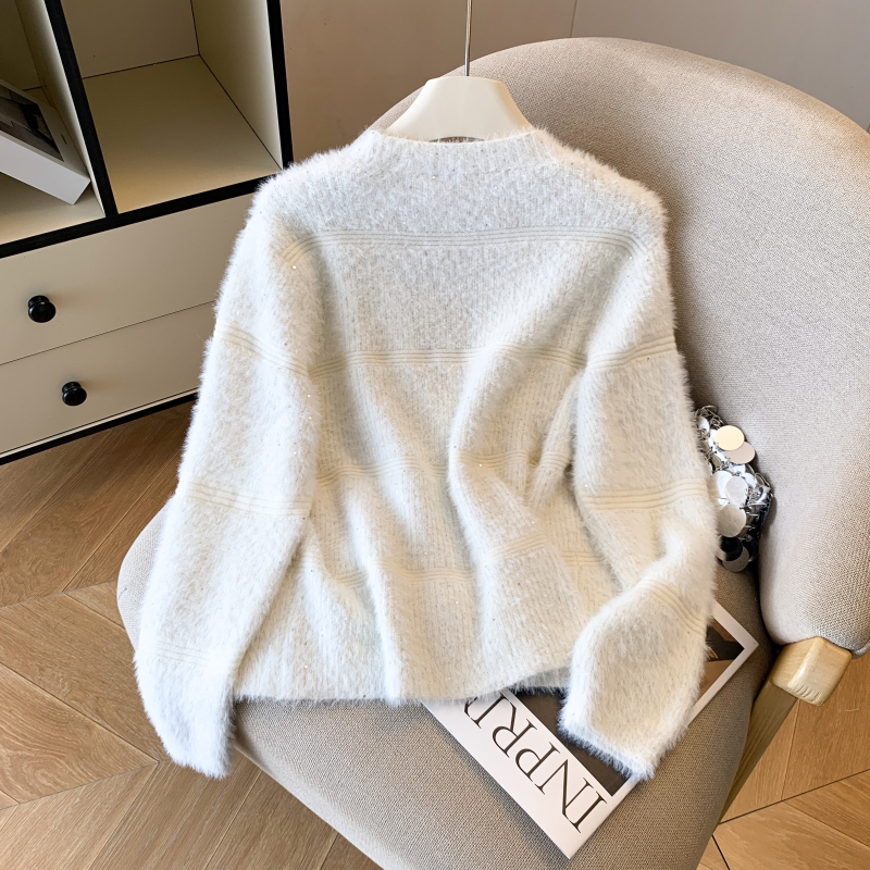 Lazy pink short cardigan autumn sequins tops