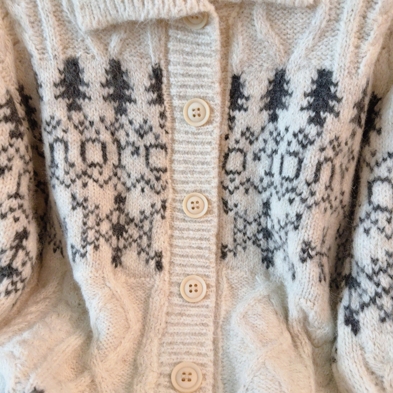 Lapel retro cardigan jacquard sweater for women