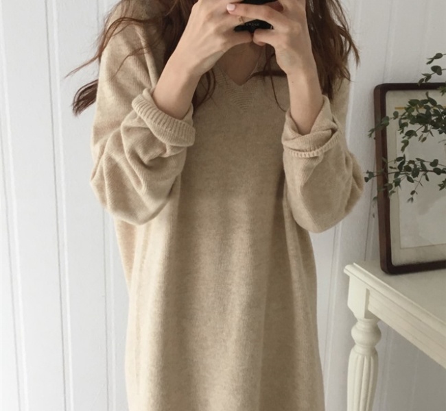 Bottoming knitted sweater dress exceed knee shirts for women