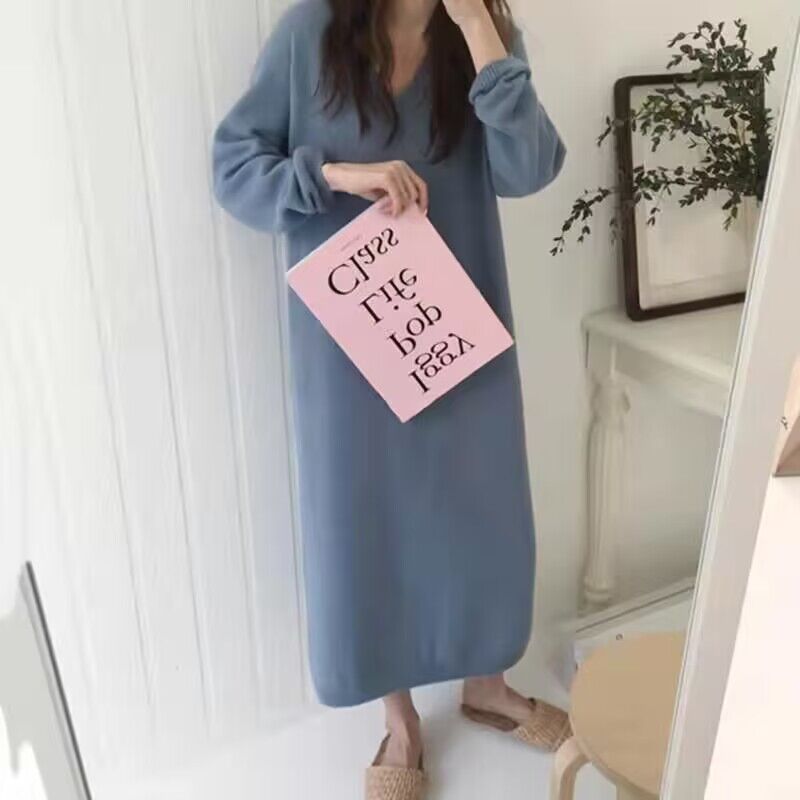 Bottoming knitted sweater dress exceed knee shirts for women