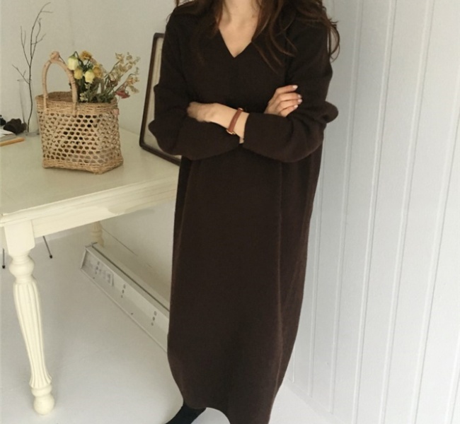 Bottoming knitted sweater dress exceed knee shirts for women