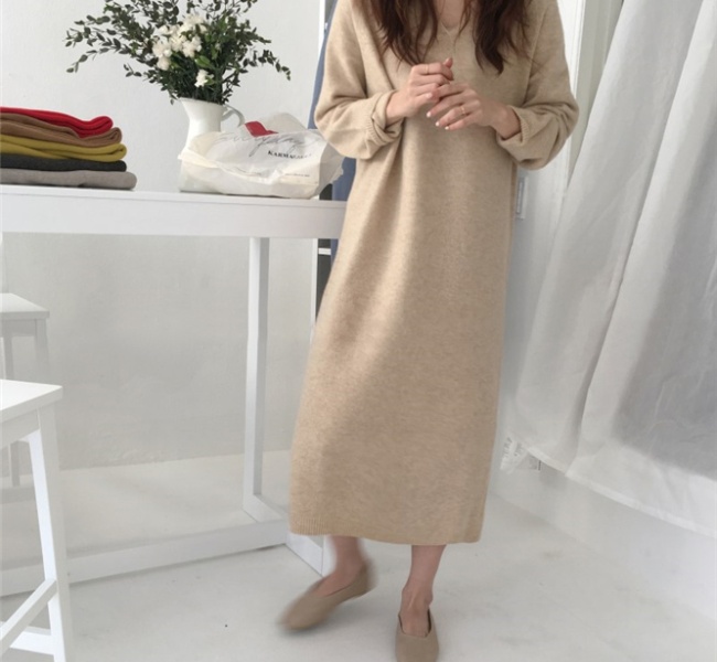 Bottoming knitted sweater dress exceed knee shirts for women