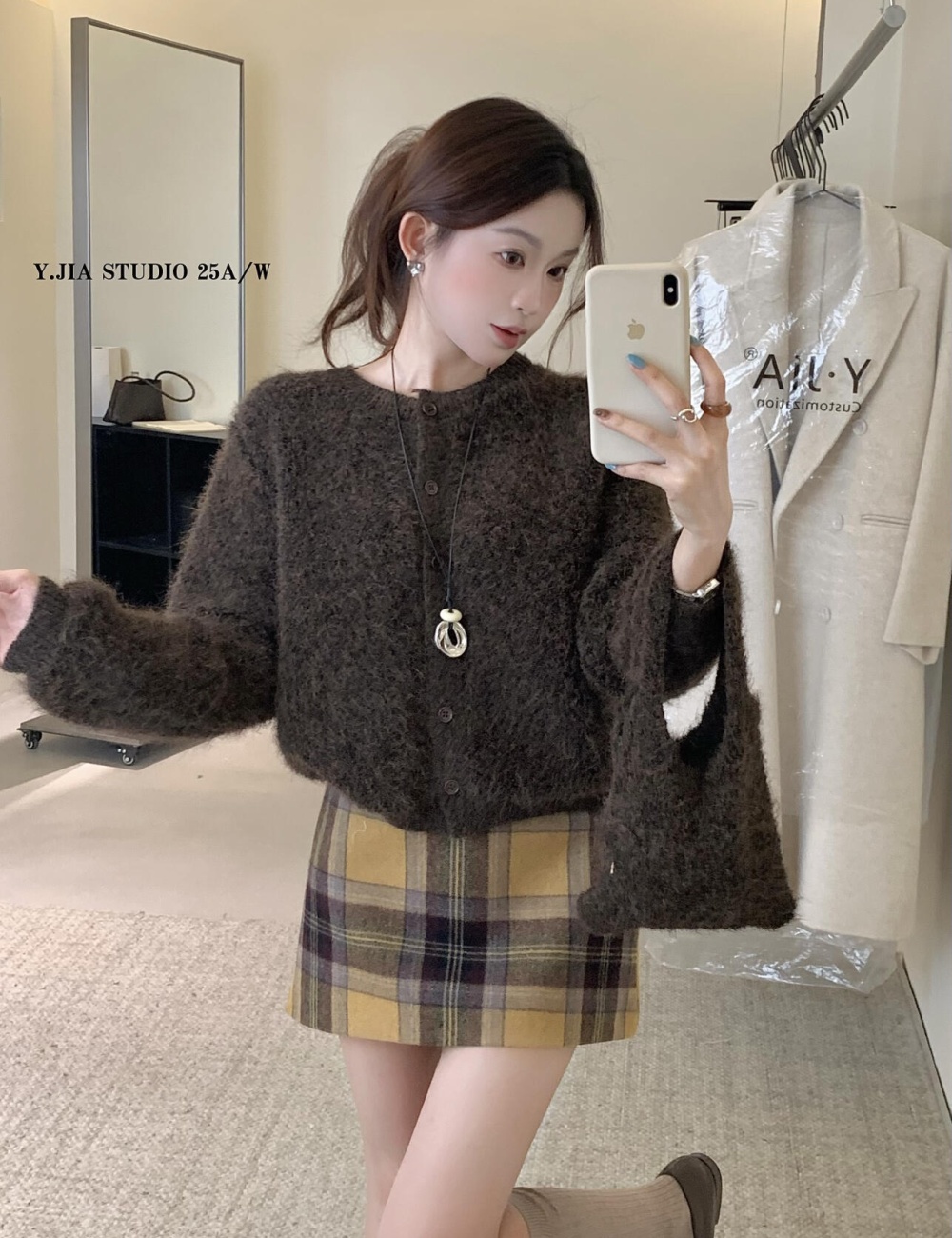 Retro knitted cardigan show young sweater for women