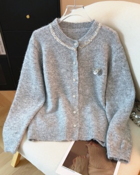 Round neck sequins tops autumn cardigan for women