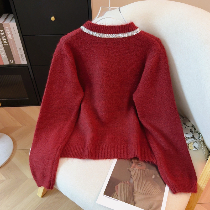 Round neck sequins tops autumn cardigan for women