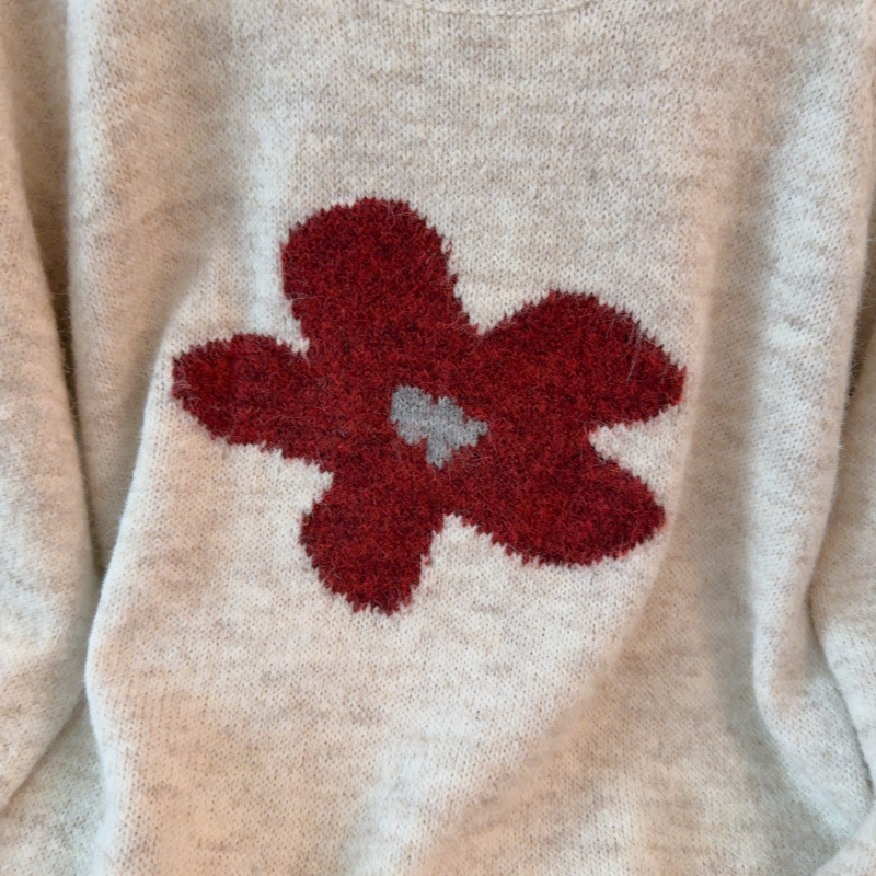 Short flowers tops Korean style round neck sweater for women