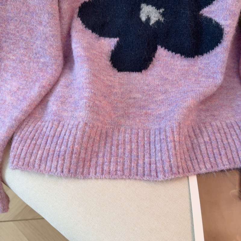 Short flowers tops Korean style round neck sweater for women