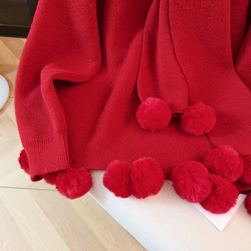 Red winter scarves loose sweater for women