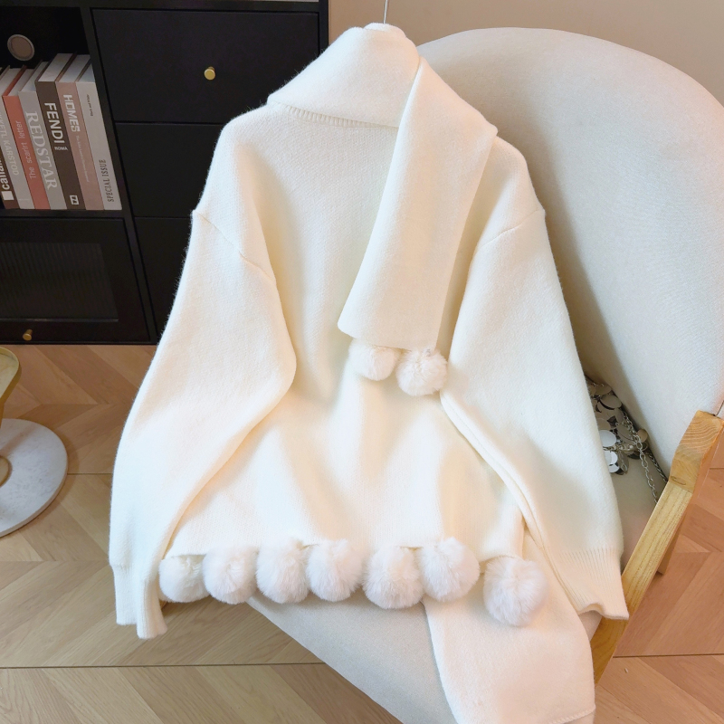 Red winter scarves loose sweater for women