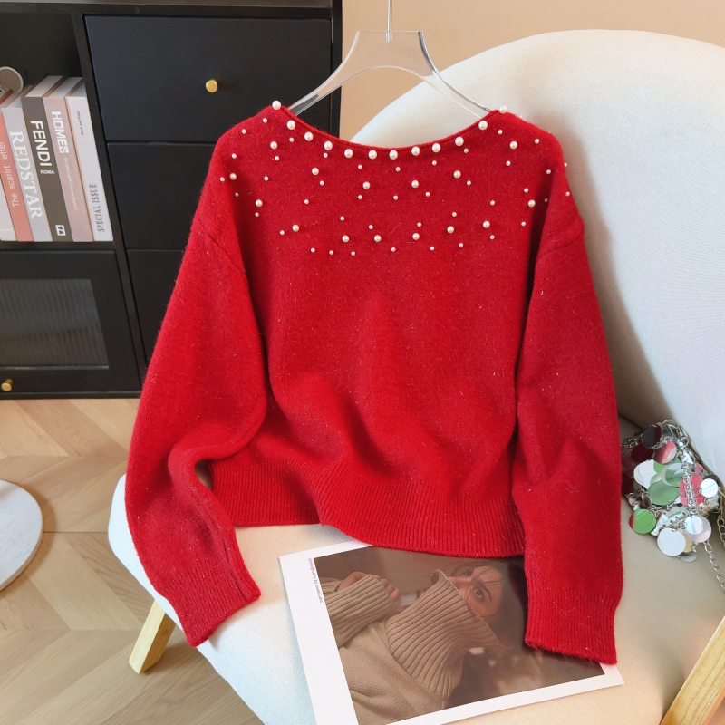 Knitted round neck sweater loose tops for women