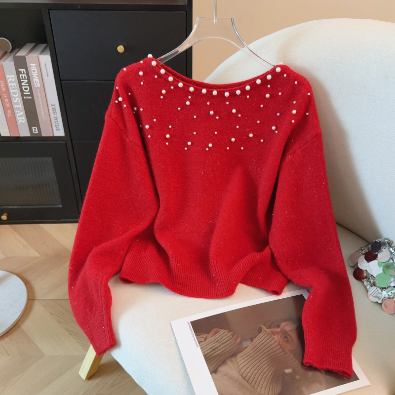 Knitted round neck sweater loose tops for women