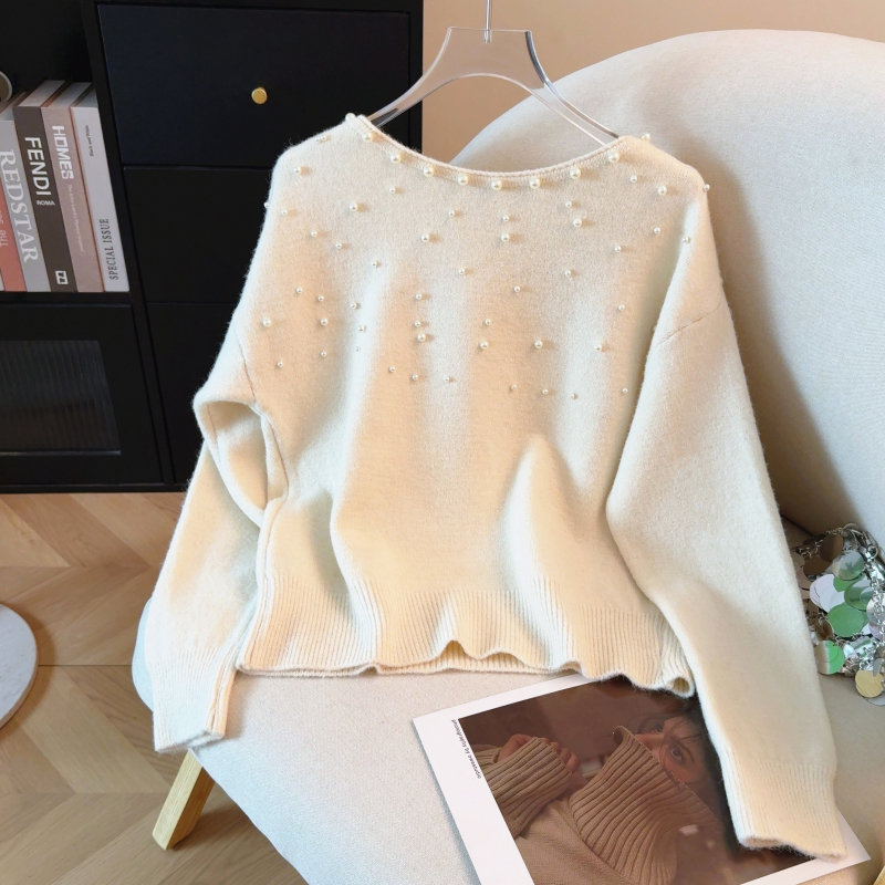 Knitted round neck sweater loose tops for women