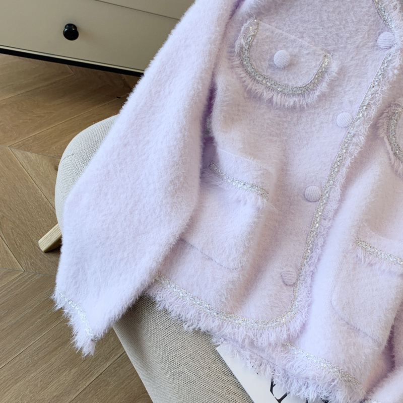 Mink velvet sweater chanelstyle coat for women