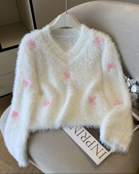 Mink velvet elmo tops slim knitted sweater for women