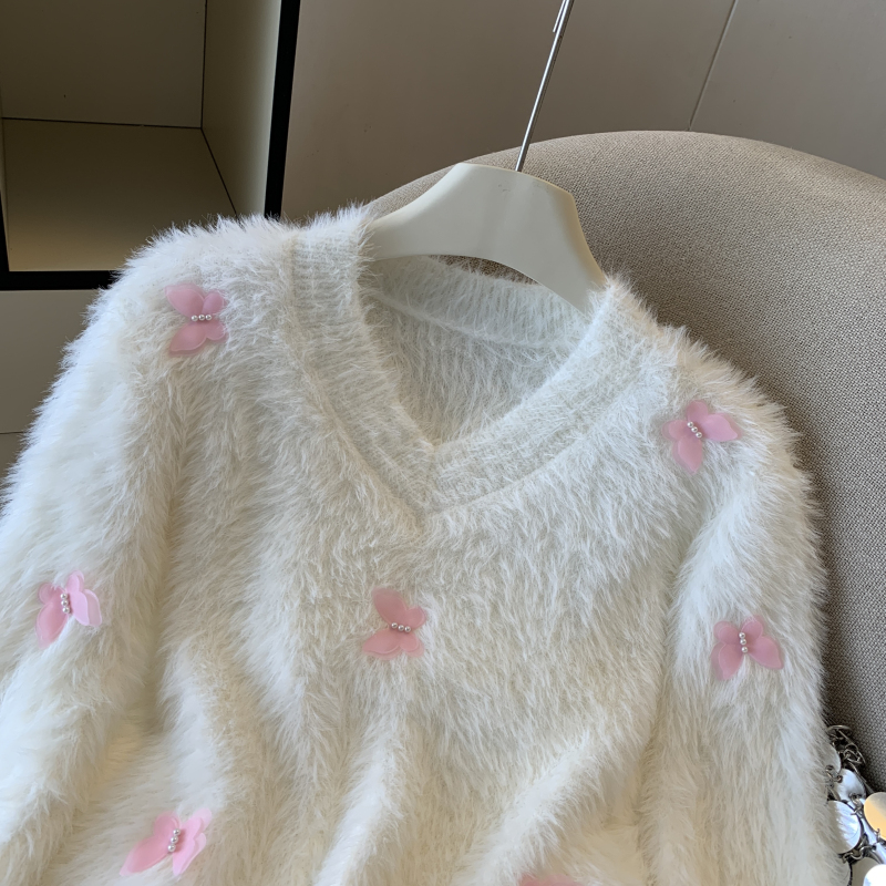 Mink velvet elmo tops slim knitted sweater for women