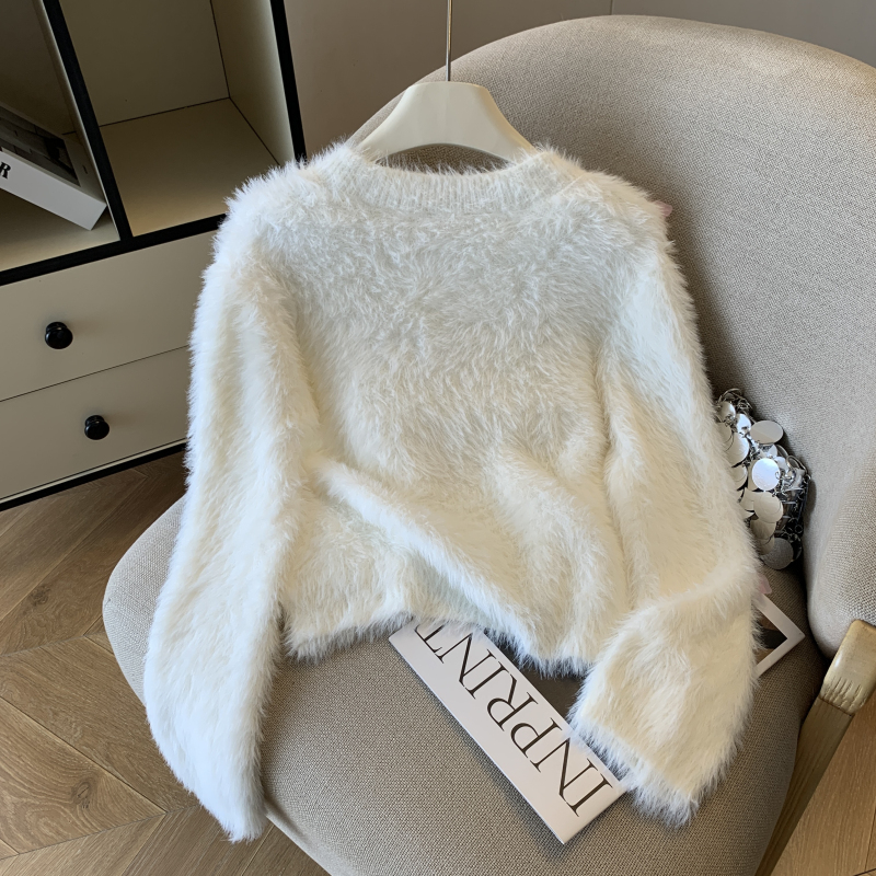 Mink velvet elmo tops slim knitted sweater for women