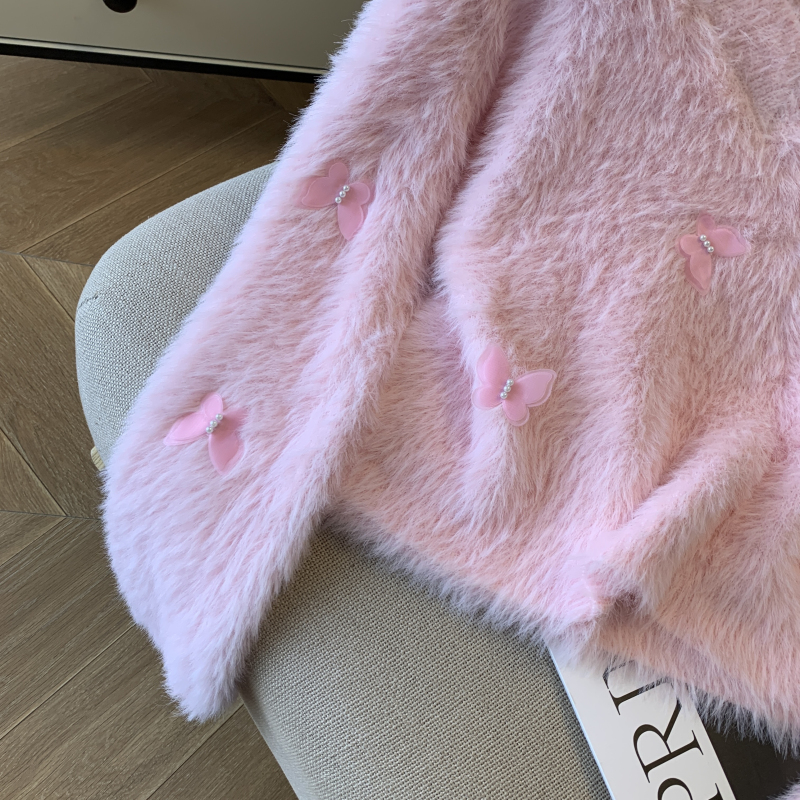 Mink velvet elmo tops slim knitted sweater for women