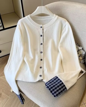 Autumn and winter knitted coat plaid short sweater