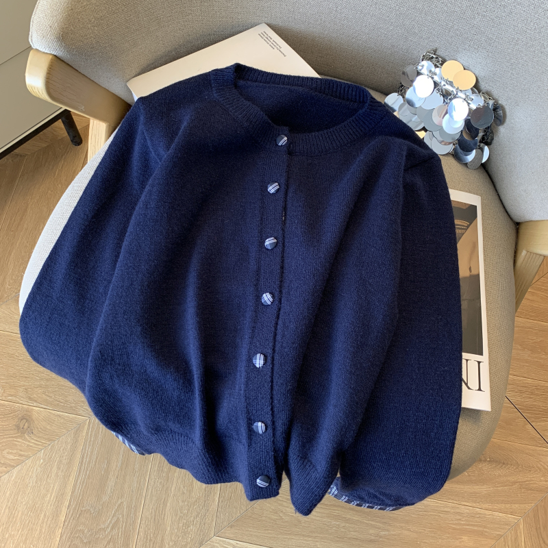 Autumn and winter knitted coat plaid short sweater