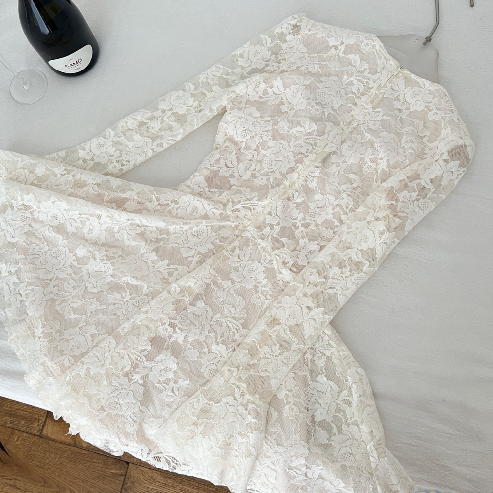 Long sleeve France style T-back temperament A-line dress