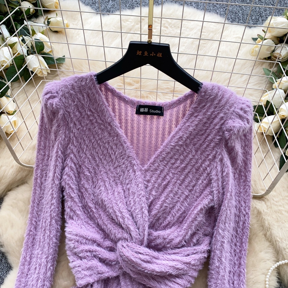 Split retro sweater ladies tops for women