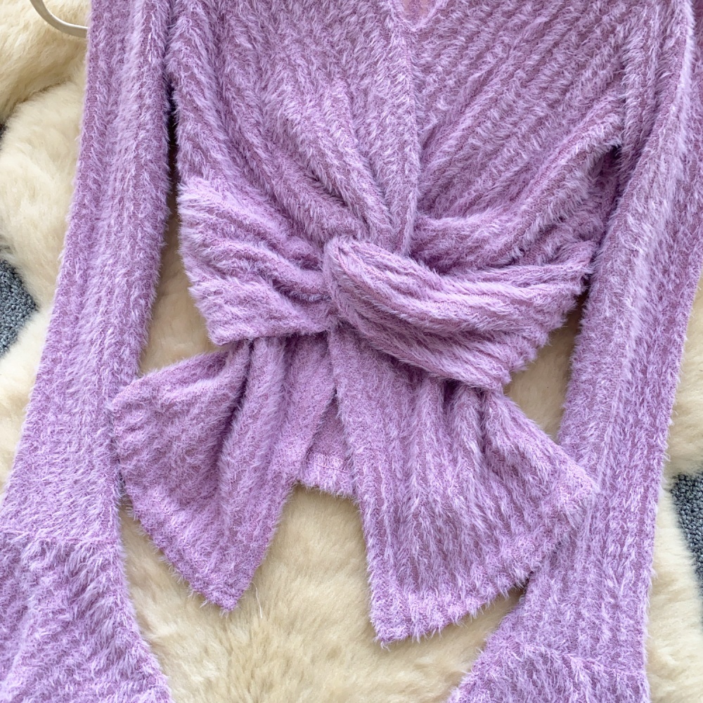 Split retro sweater ladies tops for women