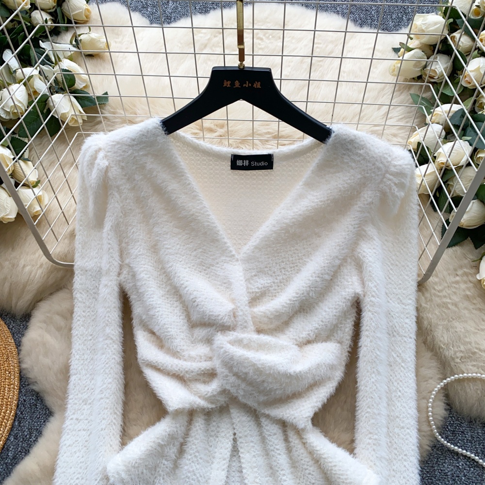 Split retro sweater ladies tops for women