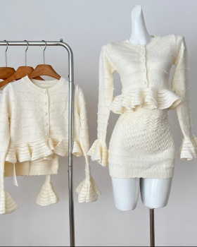 Tender flowers sweater Korean style hollow skirt 2pcs set