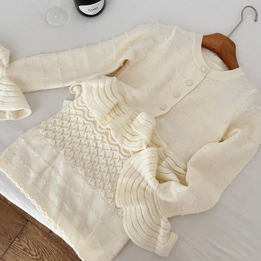 Tender flowers sweater Korean style hollow skirt 2pcs set