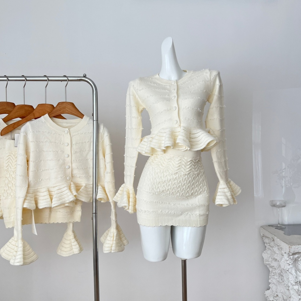 Tender flowers sweater Korean style hollow skirt 2pcs set