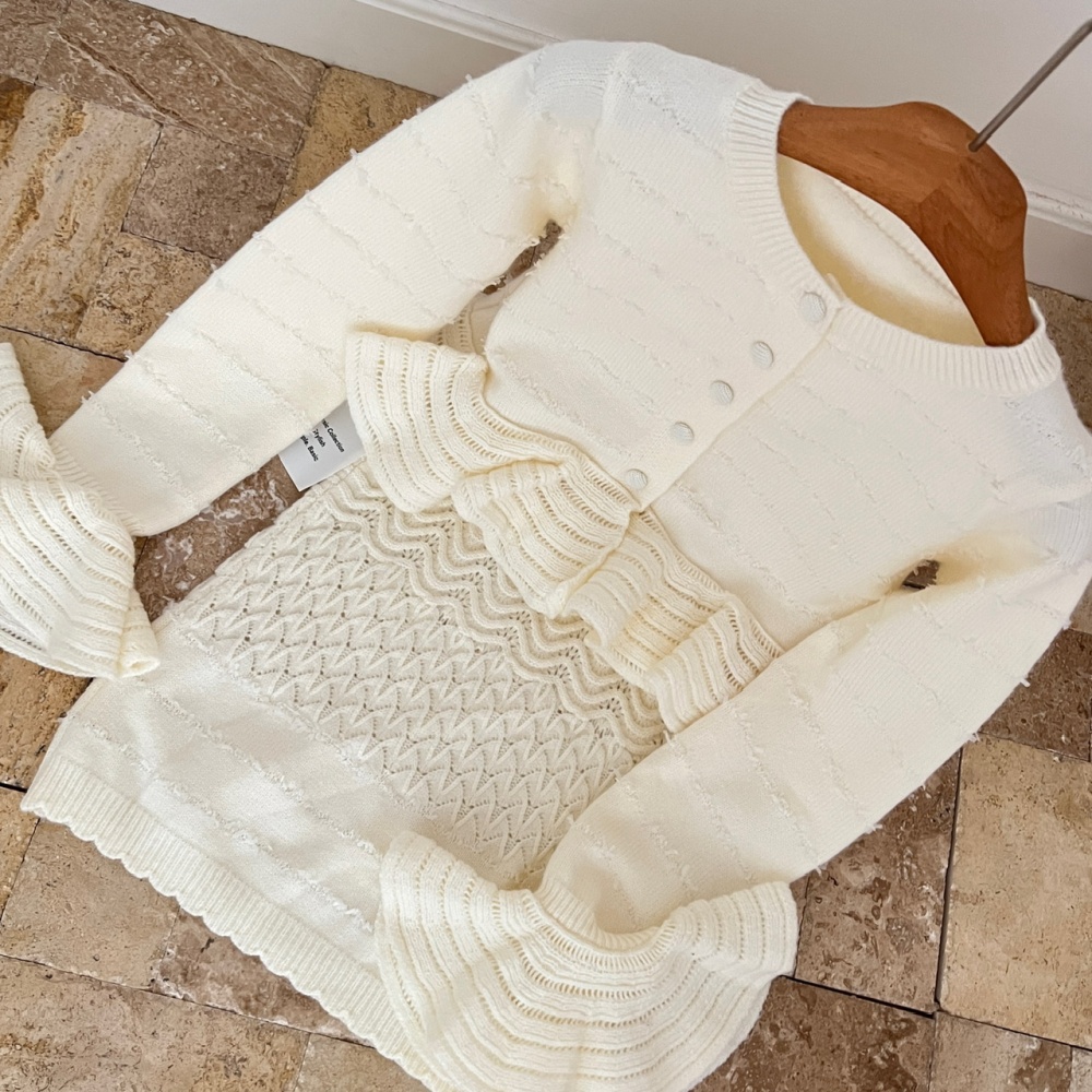 Tender flowers sweater Korean style hollow skirt 2pcs set