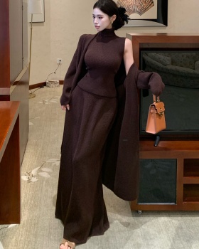 Tender autumn and winter short skirt wool knitted vest 3pcs set