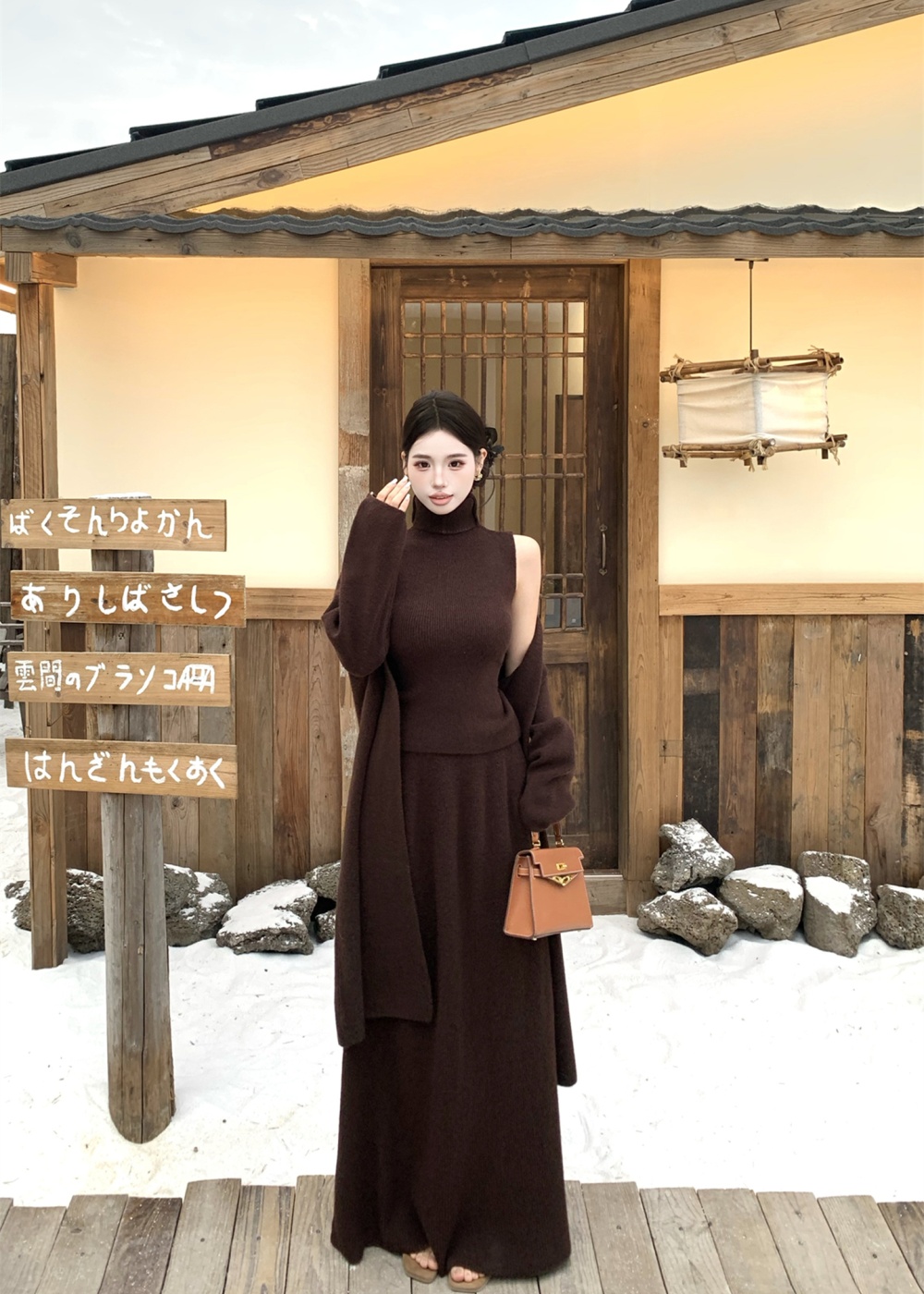 Tender autumn and winter short skirt wool knitted vest 3pcs set