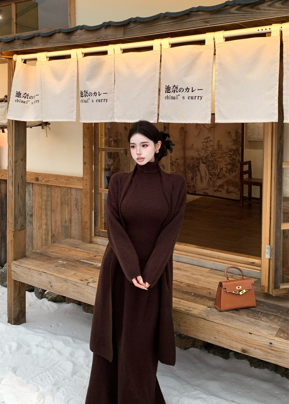 Tender autumn and winter short skirt wool knitted vest 3pcs set