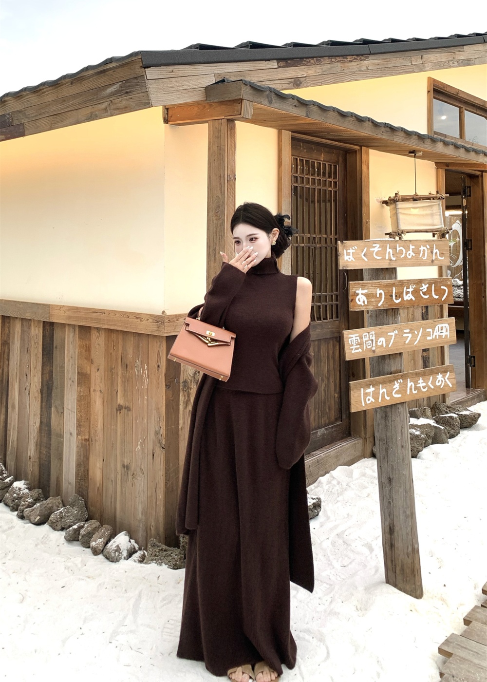 Tender autumn and winter short skirt wool knitted vest 3pcs set