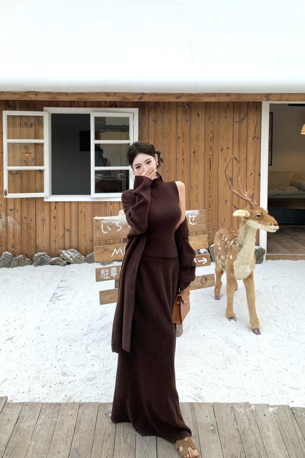 Tender autumn and winter short skirt wool knitted vest 3pcs set