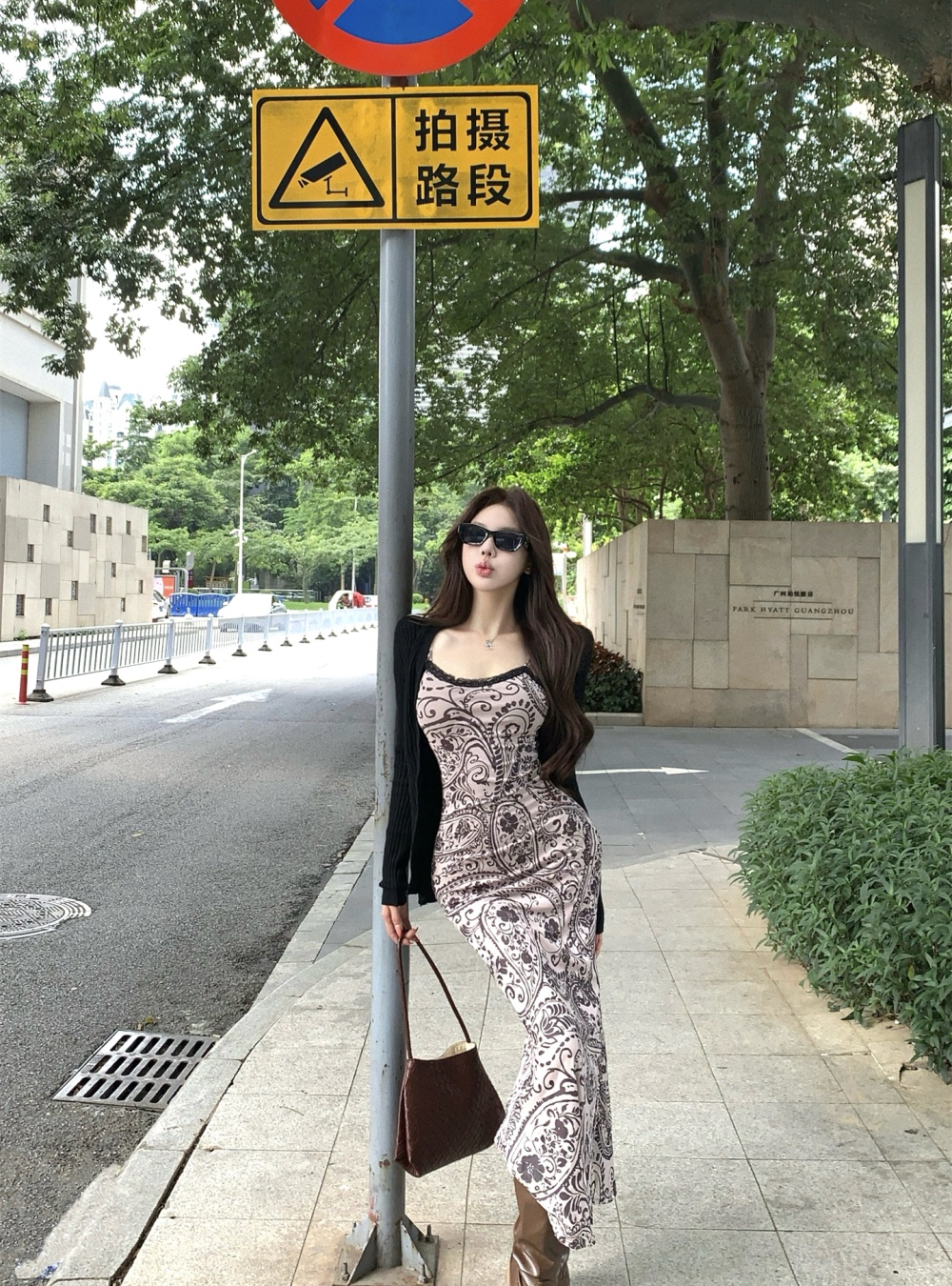 Knitted package hip dress gauze cardigan 2pcs set for women